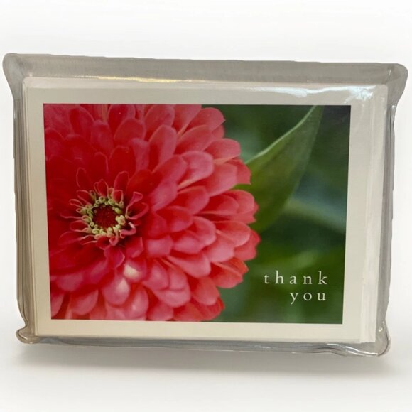 10 Hallmark Thank You Cards Envelopes Blank Inside Featuring Red Zinnia elegans - Picture 1 of 7